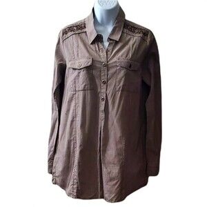 Bootheel Womens Brown Plaid Western button down long sleeve blouse 100% Cotton